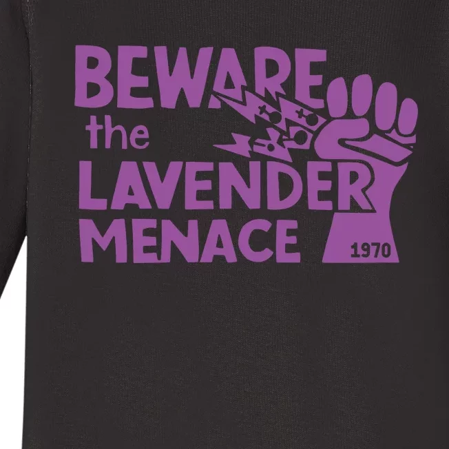 Beware The Lavender Menace 1970 Pride Lesbian Lavender Menace LGBT LGBTQ Baby Long Sleeve Bodysuit