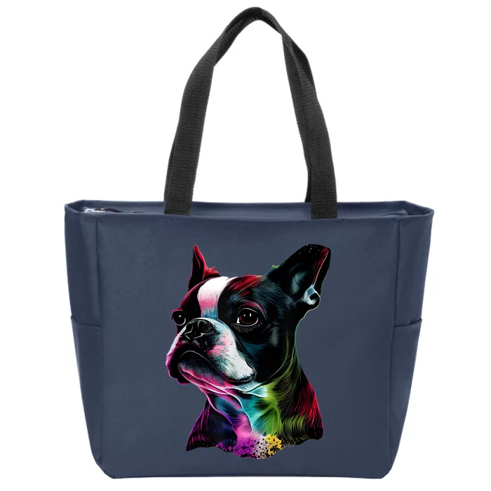 Boston Terrier Lovers Colorful Pop Art Boston Terrier Zip Tote Bag