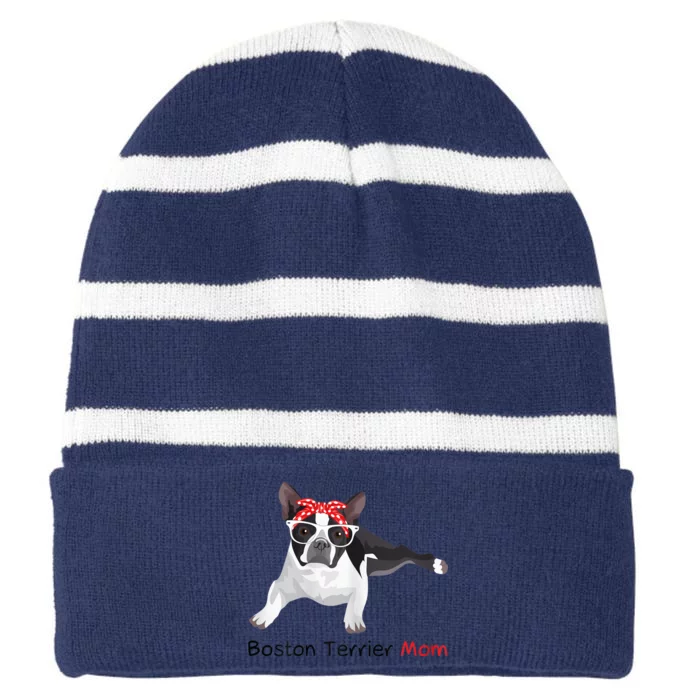 Boston Terrier Mom Bandana Womens Boston Terrier. Dog Striped Beanie with Solid Band