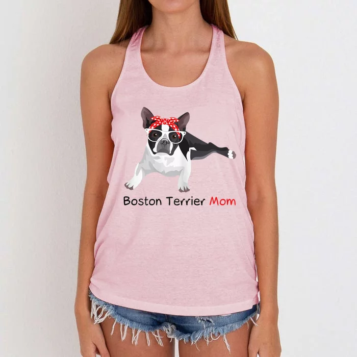 Boston Terrier Mom Bandana Womens Boston Terrier. Dog Women's Knotted Racerback Tank