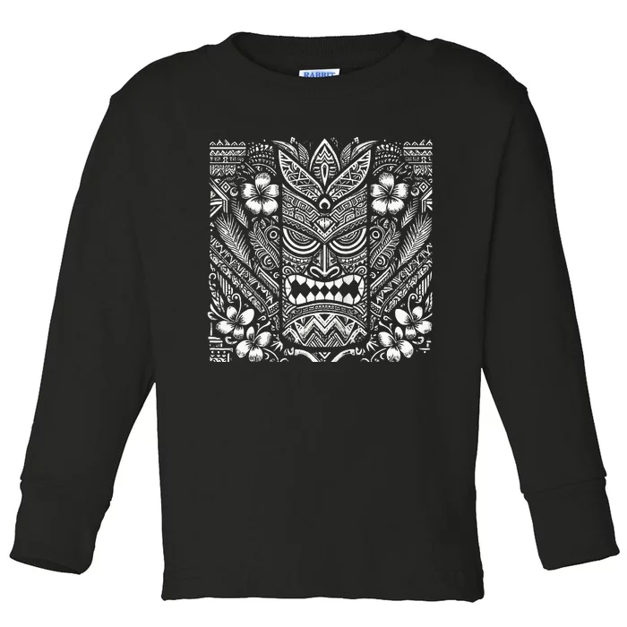 Bohemian Tiki Mask Front & Back Polynesian Style Boho Toddler Long Sleeve Shirt