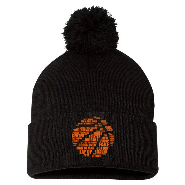 Basketball Terms Motivational Word Cloud Pom Pom 12in Knit Beanie