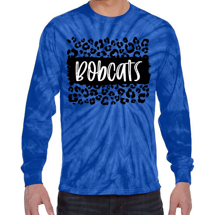 Bobcats Team Mascot School Spirit Game Night Leopard Print Gift Tie-Dye Long Sleeve Shirt