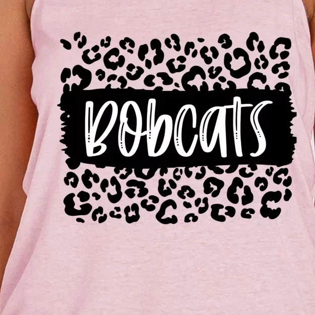 Bobcats Team Mascot School Spirit Game Night Leopard Print Gift Women's Knotted Racerback Tank