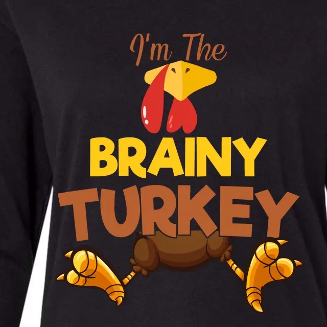 Brainy Turkey Matching Family Group Thanksgiving Gifts Womens Cotton Relaxed Long Sleeve T-Shirt