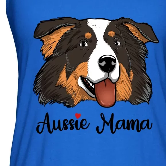 Black Tri Mom Heart Australian Shepherd Mom Aussie Mama Gift Ladies Essential Flowy Tank