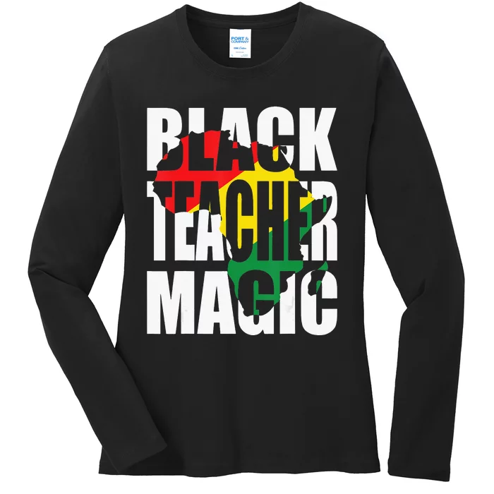 Black Teacher Magic History Month Patriotic African American Ladies Long Sleeve Shirt