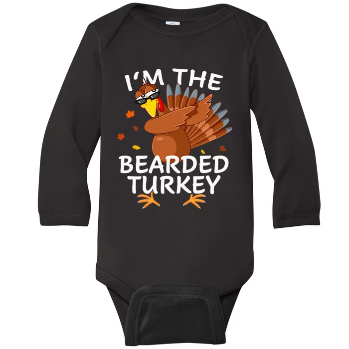 Bearded Turkey Matching Outfit Thanksgiving Pajamas Baby Long Sleeve Bodysuit