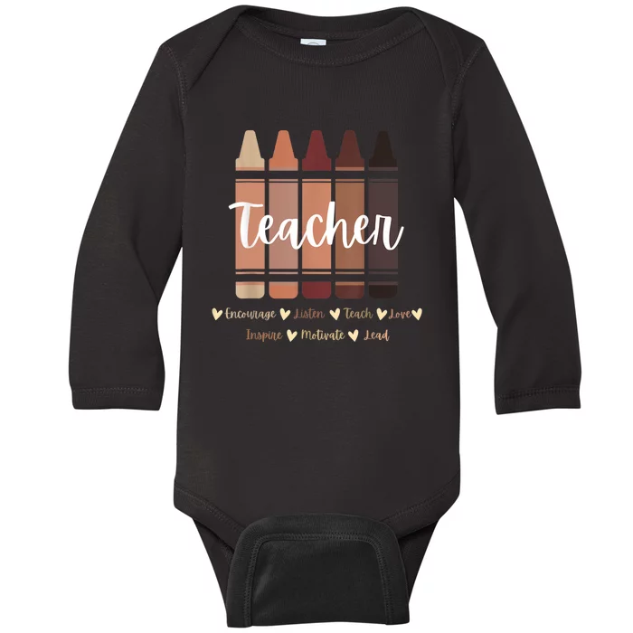 Black Teacher Melanin Crayons, Black History Month Baby Long Sleeve Bodysuit