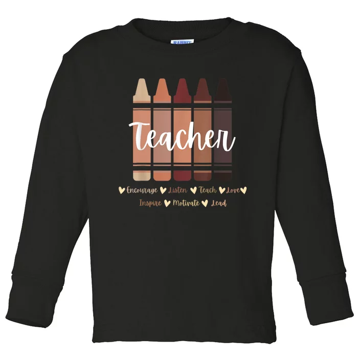 Black Teacher Melanin Crayons, Black History Month Toddler Long Sleeve Shirt