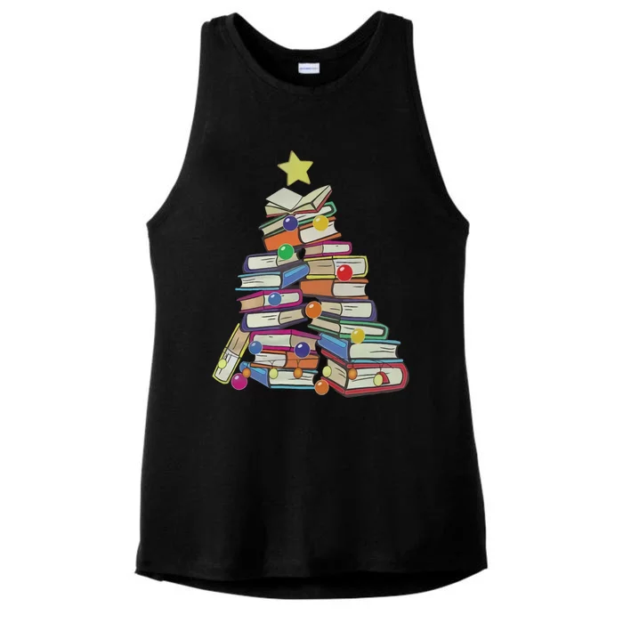 Books Tree Merry Christmas Book Lover Literature Readers Gift Ladies Tri-Blend Wicking Tank