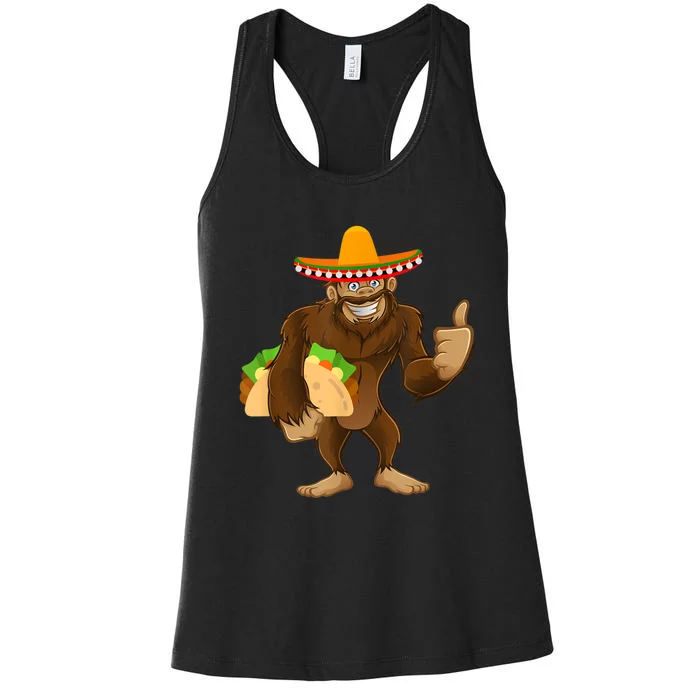 Bigfoot Taco Mexico Party Cinco De Mayo Party Food Sasquatch Women's Racerback Tank