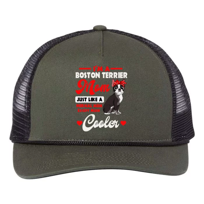 Boston Terrier Mom American Gentleman Dog Mothers Day Retro Rope Trucker Hat Cap