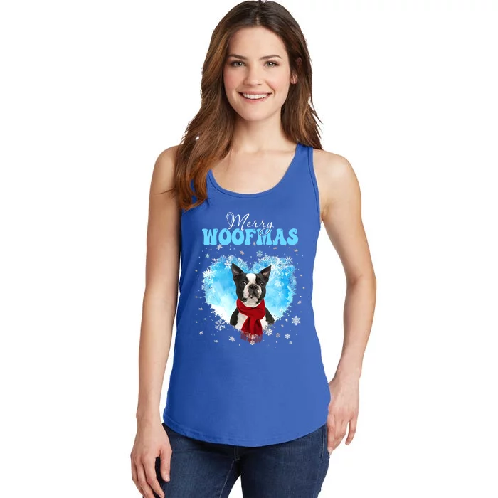 Boston Terrier Merry Woofmas Christmas Heart Winter Great Gift Ladies Essential Tank