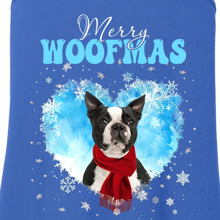 Boston Terrier Merry Woofmas Christmas Heart Winter Great Gift Ladies Essential Tank