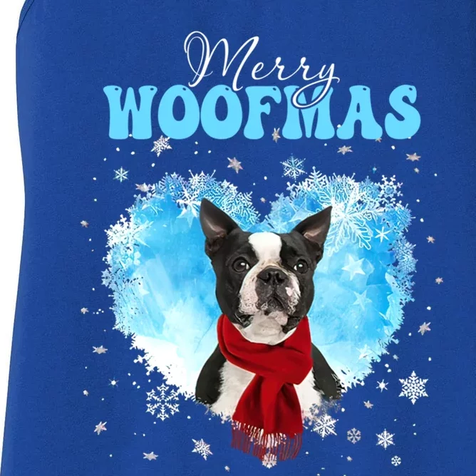 Boston Terrier Merry Woofmas Christmas Heart Winter Great Gift Women's Racerback Tank