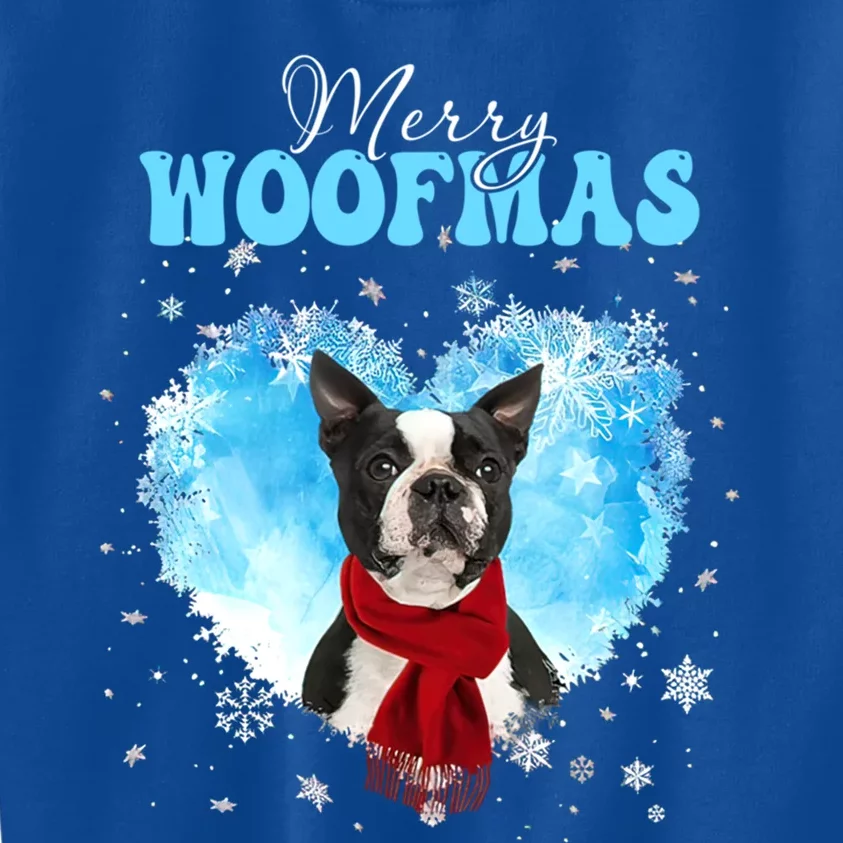 Boston Terrier Merry Woofmas Christmas Heart Winter Great Gift Kids Sweatshirt