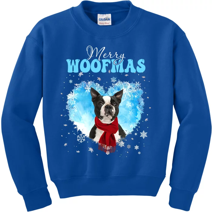 Boston Terrier Merry Woofmas Christmas Heart Winter Great Gift Kids Sweatshirt