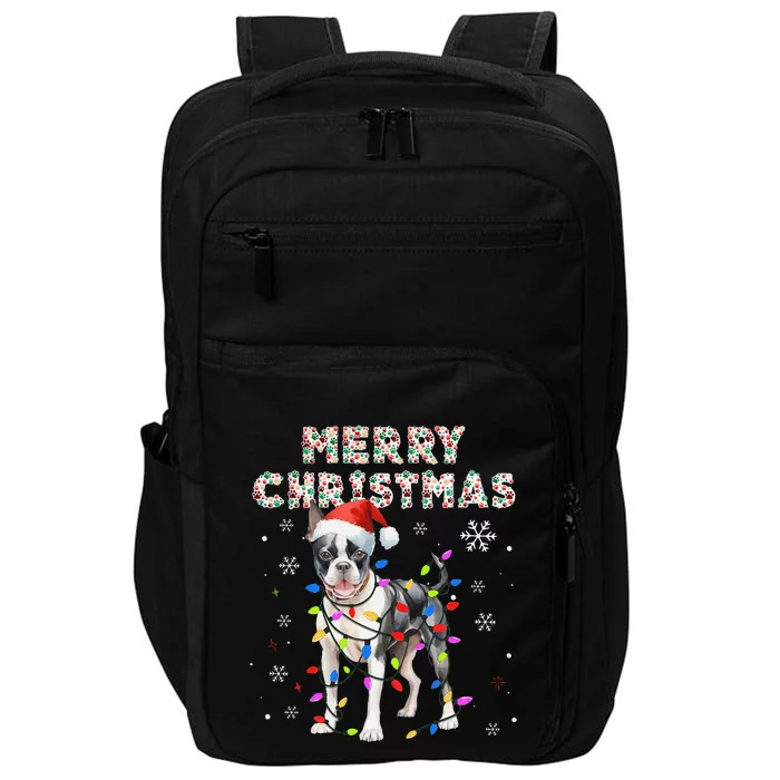 Boston Terrier Merry Christmas Dog Paws Lights Funny Santa Impact Tech Backpack