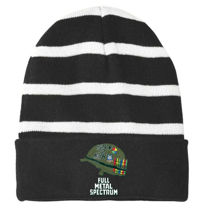 Born To Math Full Metal Spectrum Autism Awareness Striped Beanie with Solid Band