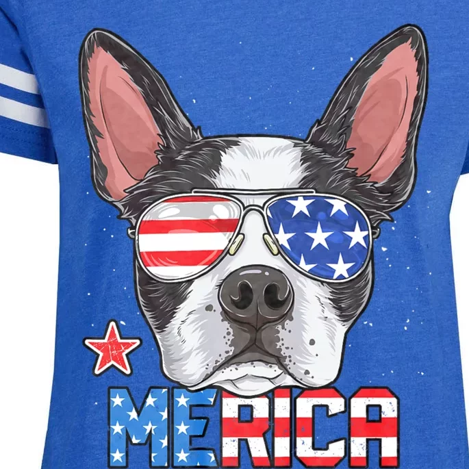 Boston Terrier Merica 4th Of July Dog Puppy Enza Ladies Jersey Football T-Shirt