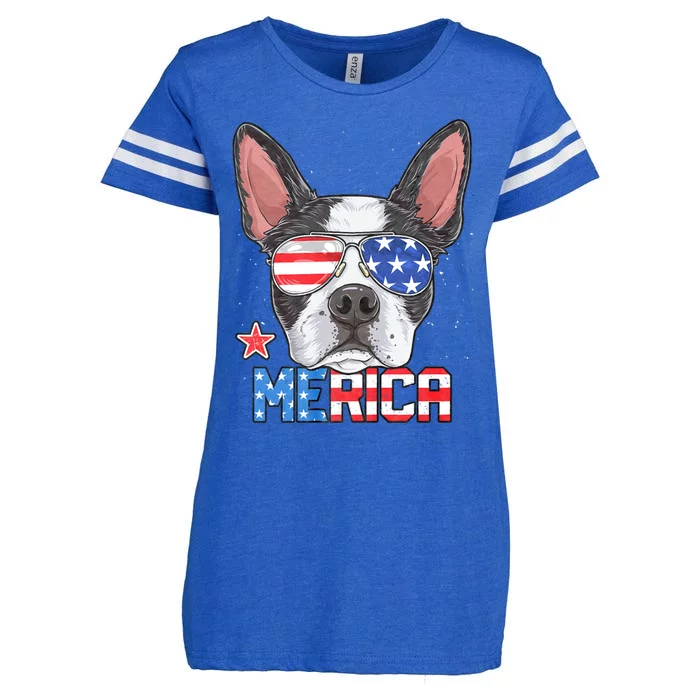 Boston Terrier Merica 4th Of July Dog Puppy Enza Ladies Jersey Football T-Shirt