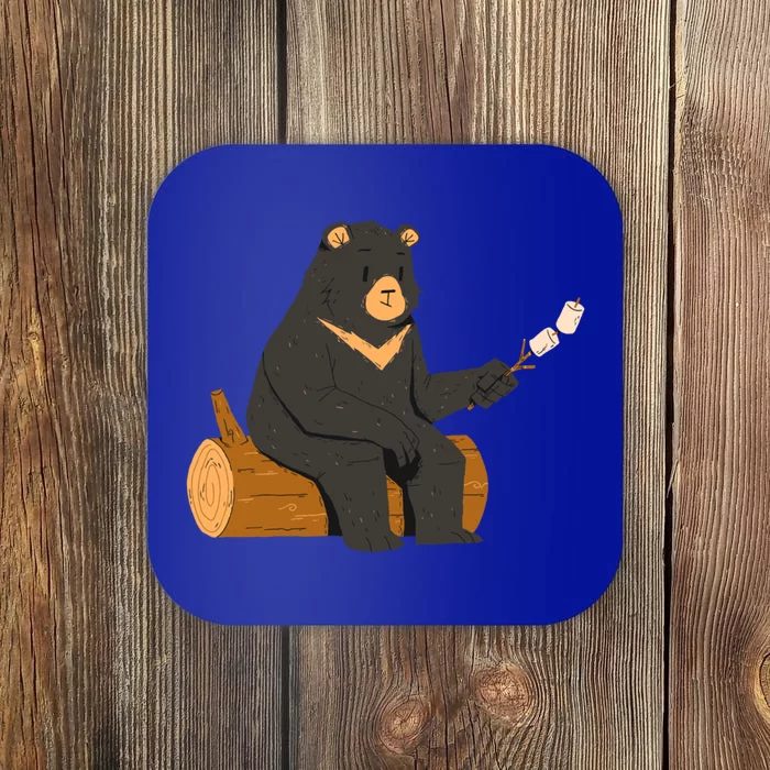 Bear Toasting Marshmallows Camping Crew Road Trip Gift Coaster