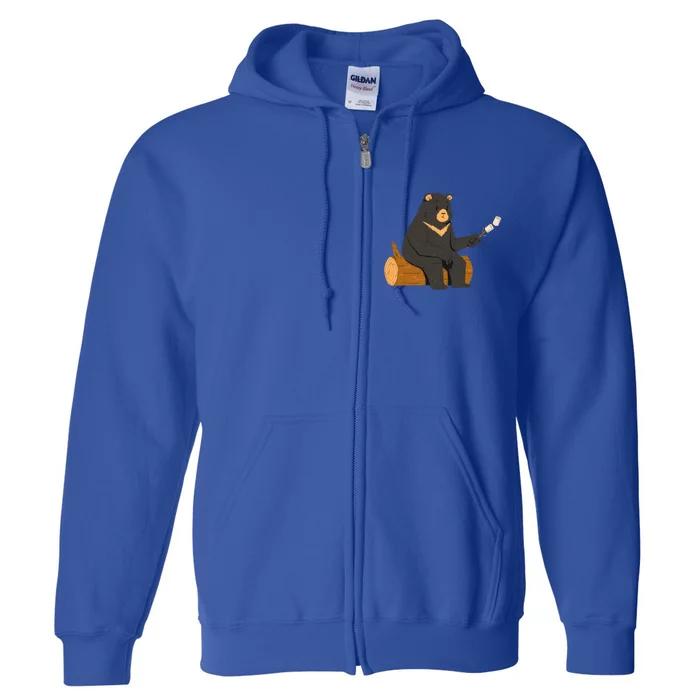 Bear Toasting Marshmallows Camping Crew Road Trip Gift Full Zip Hoodie