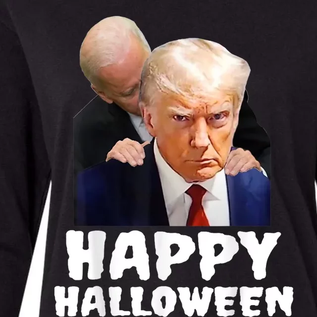 Biden Trump Mugshot Happy Halloween In Prison MUG SHOT Womens Cotton Relaxed Long Sleeve T-Shirt