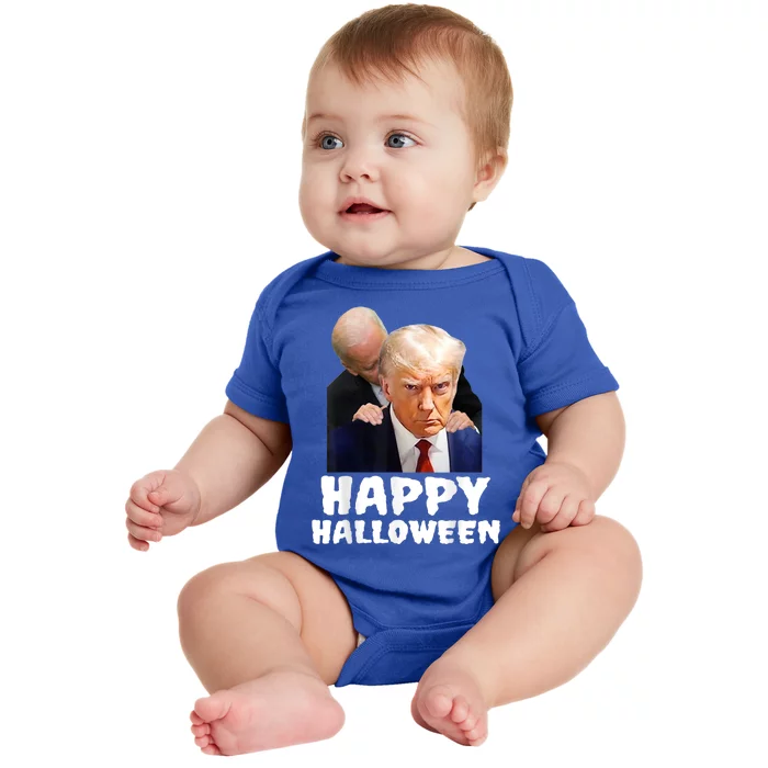 Biden Trump Mugshot Happy Halloween In Prison MUG SHOT Baby Bodysuit