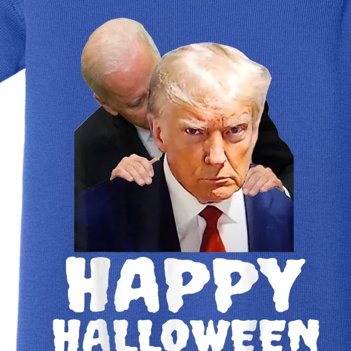 Biden Trump Mugshot Happy Halloween In Prison MUG SHOT Baby Bodysuit