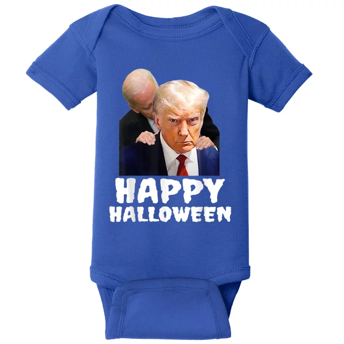 Biden Trump Mugshot Happy Halloween In Prison MUG SHOT Baby Bodysuit