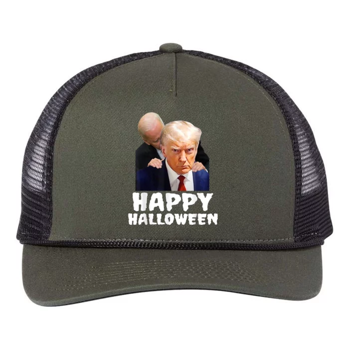 Biden Trump Mugshot Happy Halloween In Prison MUG SHOT Retro Rope Trucker Hat Cap