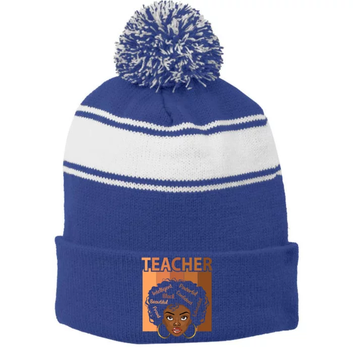 Black Teacher Magic Black History Month Teacher Teaching Cool Gift Stripe Pom Pom Beanie