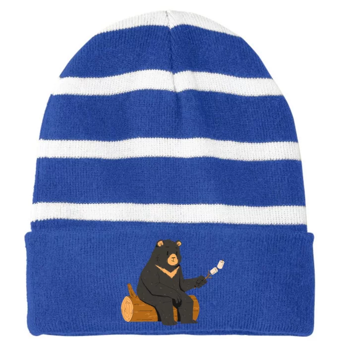 Bear Toasting Marshmallows Camping Crew Road Trip Funny Gift Striped Beanie with Solid Band