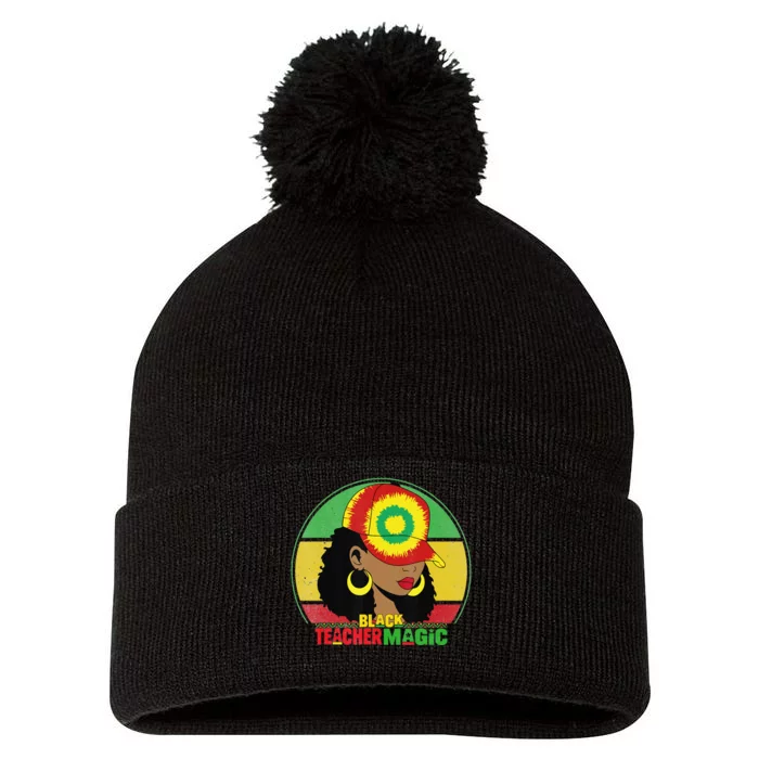 Black Teacher Magic Black History Month Teacher Juneteenth Pom Pom 12in Knit Beanie