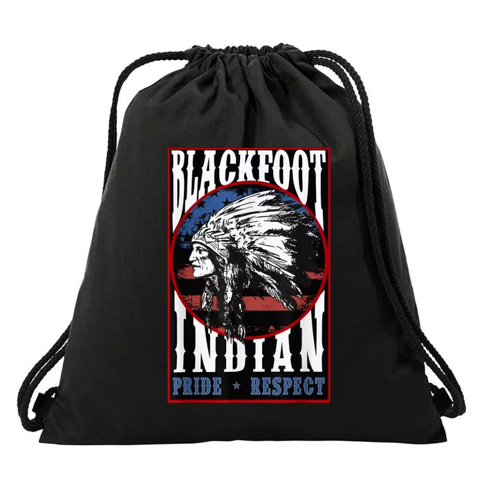 Blackfoot Tribe Native Pride Respect American Indian Us Flag Meaningful Gift Drawstring Bag