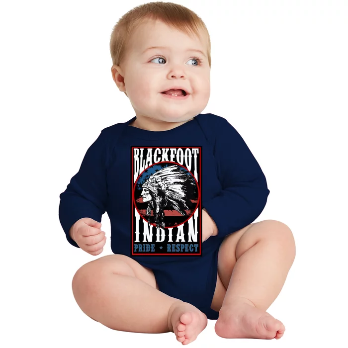 Blackfoot Tribe Native Pride Respect American Indian Us Flag Meaningful Gift Baby Long Sleeve Bodysuit