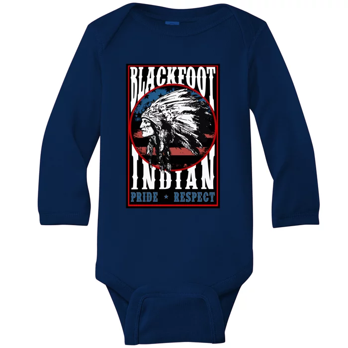 Blackfoot Tribe Native Pride Respect American Indian Us Flag Meaningful Gift Baby Long Sleeve Bodysuit