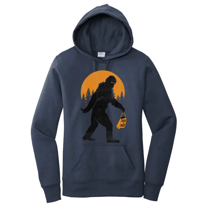 Bigfoot Trick Or Treat Bag Halloween Graphic Women's Pullover Hoodie