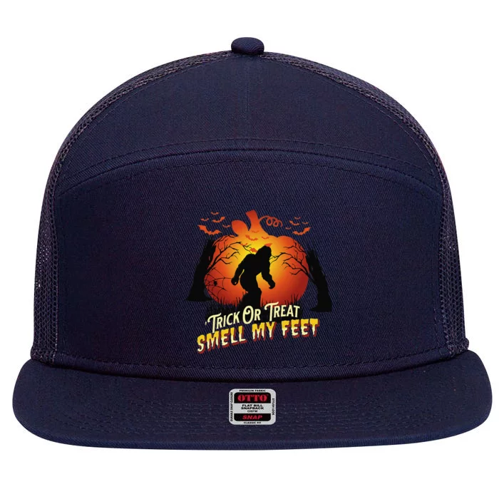 Bigfoot Trick Or Treat Smell My Feet Halloween Pumpkin Moon 7 Panel Mesh Trucker Snapback Hat