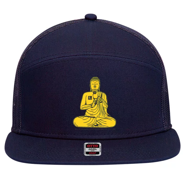 Buddha Texting On Cell Phone 7 Panel Mesh Trucker Snapback Hat