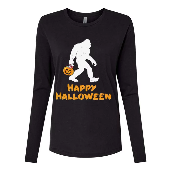 Bigfoot Trick Or Treating Happy Halloween Womens Cotton Relaxed Long Sleeve T-Shirt