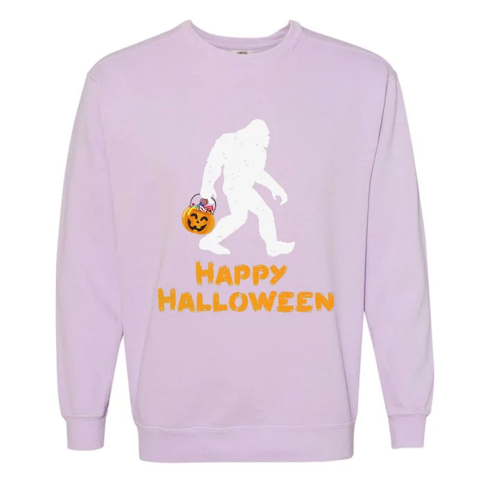 Bigfoot Trick Or Treating Happy Halloween Garment-Dyed Sweatshirt