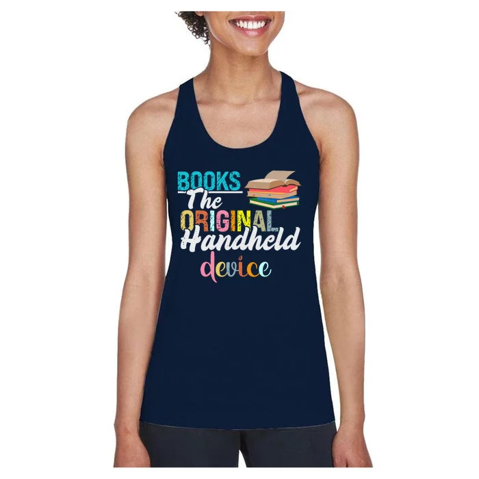 Books The Original Handheld Device Book Librarian Women's Racerback Tank