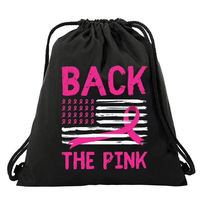 Back The P.Ink Breast Cancer Awareness Women Us Flag Gift Drawstring Bag