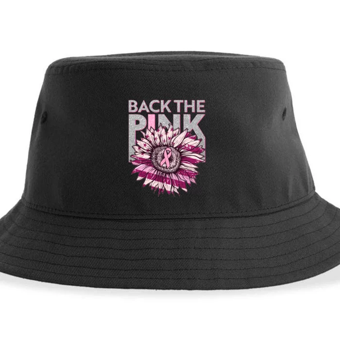 Back The Pink Breast Cancer Awareness Sunflower Ribbon Sustainable Bucket Hat