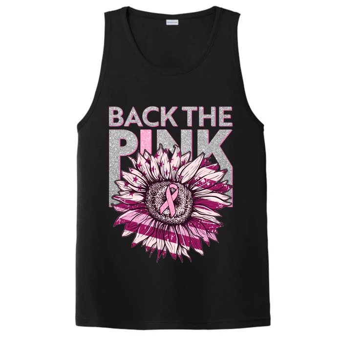 Back The Pink Breast Cancer Awareness Sunflower Ribbon Performance Tank