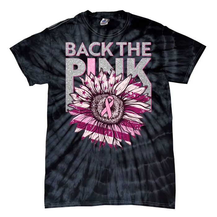 Back The Pink Breast Cancer Awareness Sunflower Ribbon Tie-Dye T-Shirt