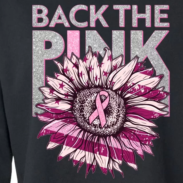 Back The Pink Breast Cancer Awareness Sunflower Ribbon Cropped Pullover Crew